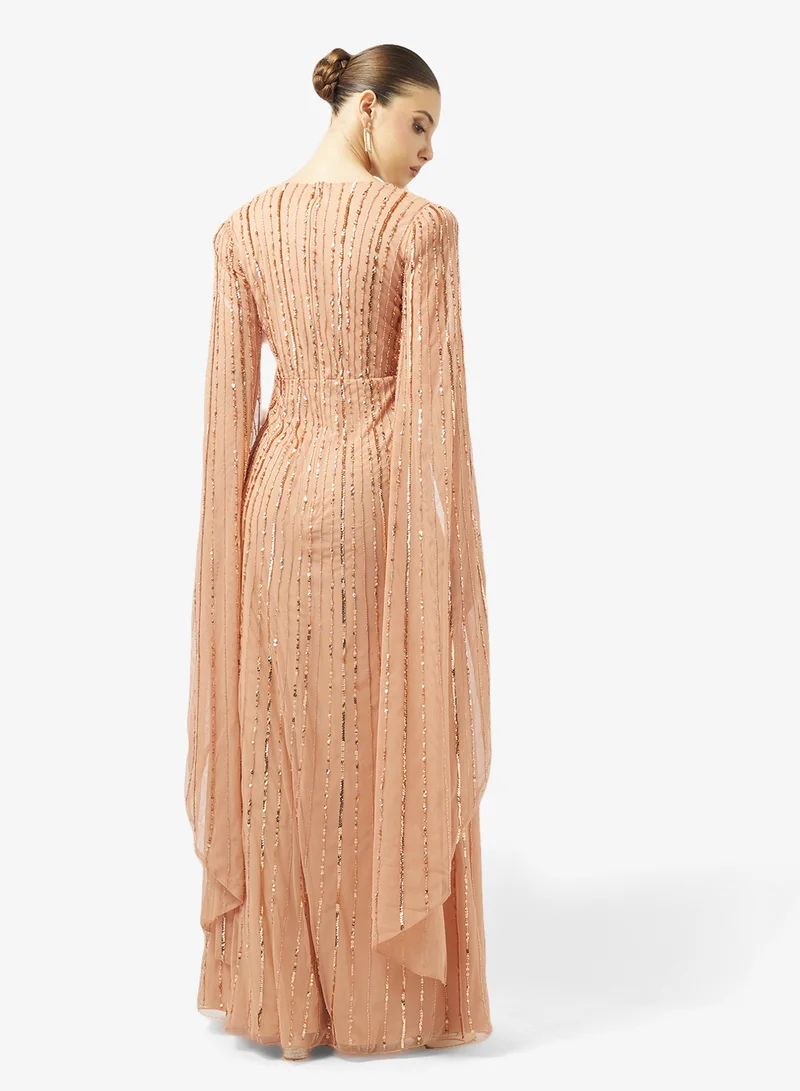 Amelia Rose Embellished Flared Sleeve Maxi Dress